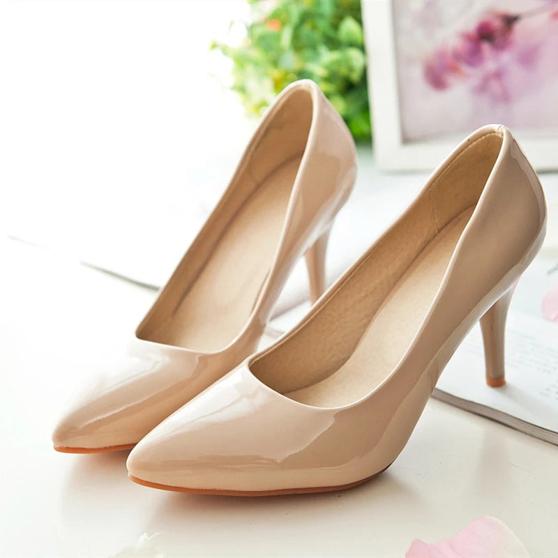 Pointed Toe Fashion Heeled Shoes Ladies Pumps Large Size Classic Women's High Heels Red Green Nude Party Office Shoes Female