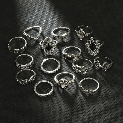 15 Pcs Crystal Hollow Lotus Gem Knuckle Ring