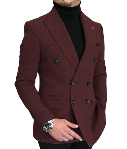 Formal 2022 New Burgundy Red Grey Lapel Tux Men Slim Fit Suits Coat Jacket Custom Made For Wendding Party Woolen cloth