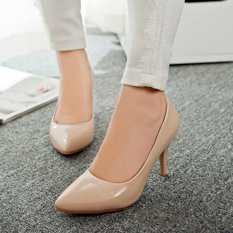 Pointed Toe Fashion Heeled Shoes Ladies Pumps Large Size Classic Women's High Heels Red Green Nude Party Office Shoes Female