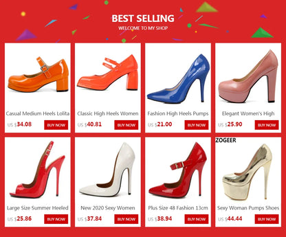 Pointed Toe Fashion Heeled Shoes Ladies Pumps Large Size Classic Women's High Heels Red Green Nude Party Office Shoes Female