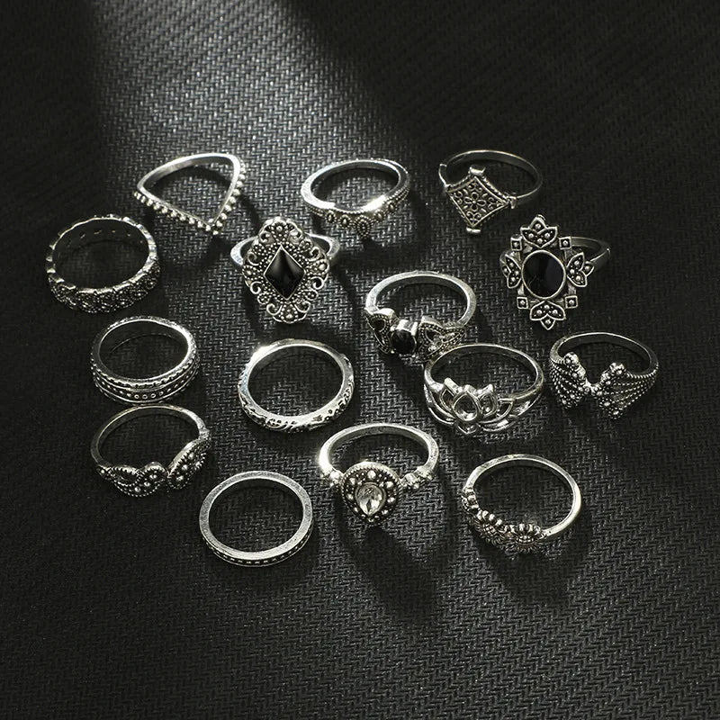 15 Pcs Crystal Hollow Lotus Gem Knuckle Ring