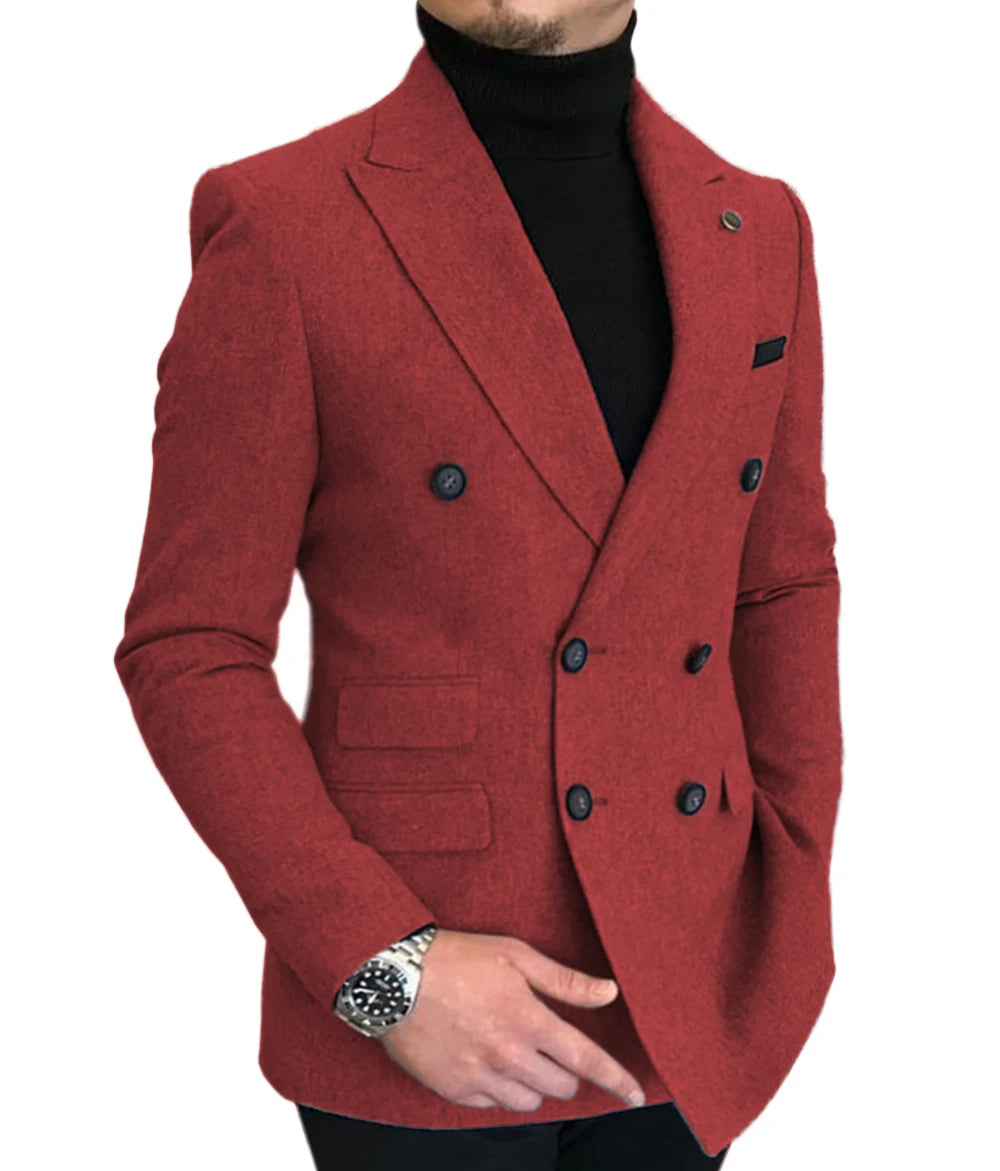 Formal 2022 New Burgundy Red Grey Lapel Tux Men Slim Fit Suits Coat Jacket Custom Made For Wendding Party Woolen cloth