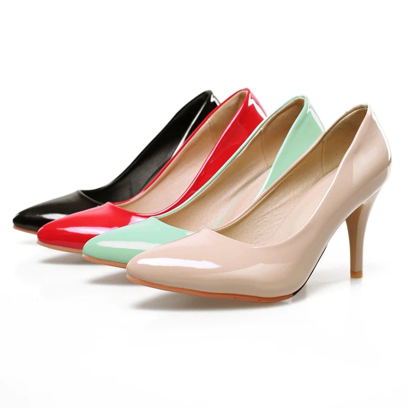 Pointed Toe Fashion Heeled Shoes Ladies Pumps Large Size Classic Women's High Heels Red Green Nude Party Office Shoes Female