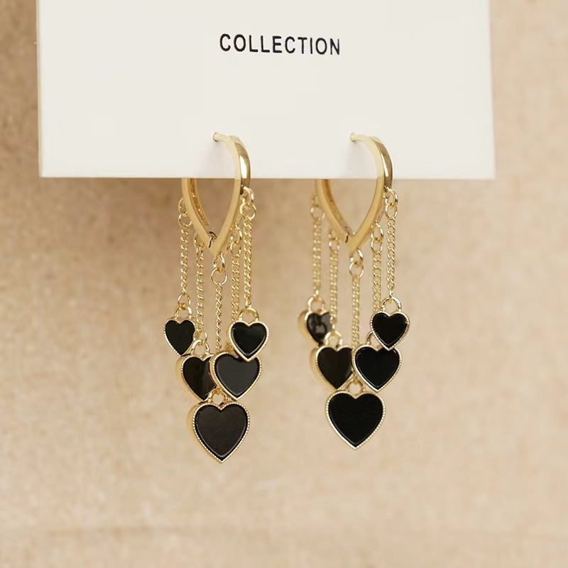 Cute Black Shell Love Dangle Earrings For Women Trendy Heart Shape Tassel Earring Fashion Versatile Daily Work Jewelry