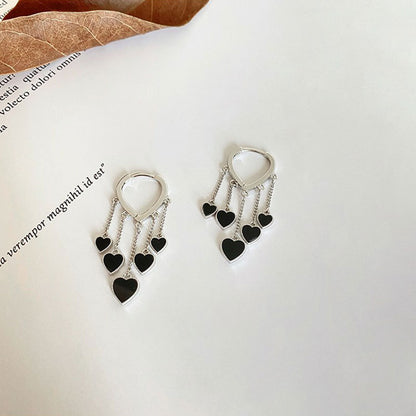 Cute Black Shell Love Dangle Earrings For Women Trendy Heart Shape Tassel Earring Fashion Versatile Daily Work Jewelry