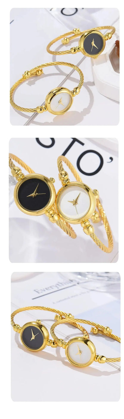 2PCS Fashion Luxury Women's Watch Gold Fine Strap