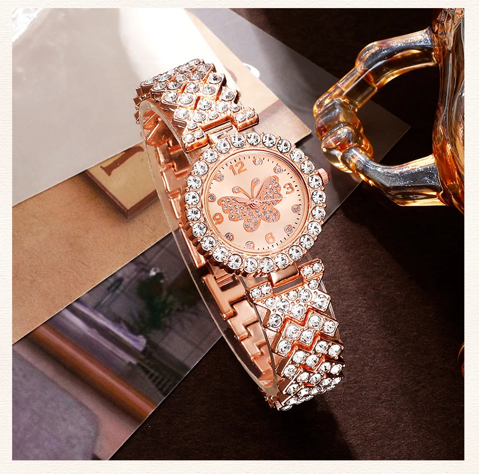 6pcs Jewelry Set Luxury Watch Women Ring Necklace Earring