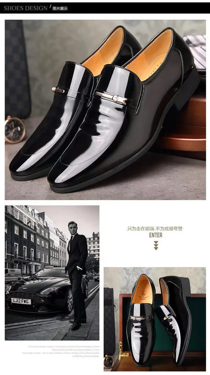 Luxury Business Oxford Leather Shoes Men Breathable Patent Leather Formal Shoes Plus Size Man Office Wedding Flats Male Black