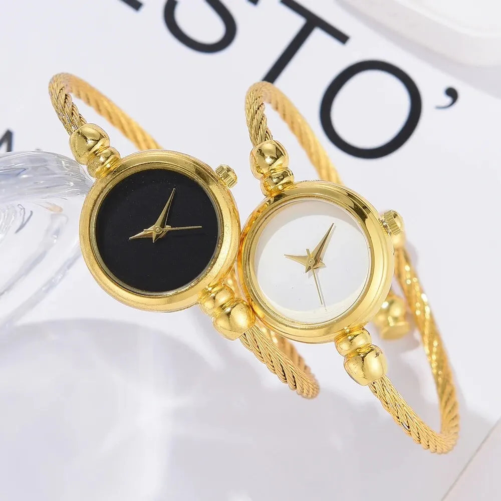 2PCS Fashion Luxury Women's Watch Gold Fine Strap