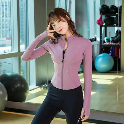 Long Sleeve Sports Jacket Women Zip Fitness Yoga Shirt Winter Warm Gym Top Activewear Running Coats Workout Clothes For Cycling