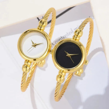 2PCS Fashion Luxury Women's Watch Gold Fine Strap