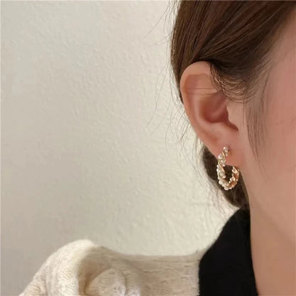 French Imitation Pearl Circel Earring Small Round Hoop Earrings For Women New Design Texture Earrings Jewelry Elegant Gift