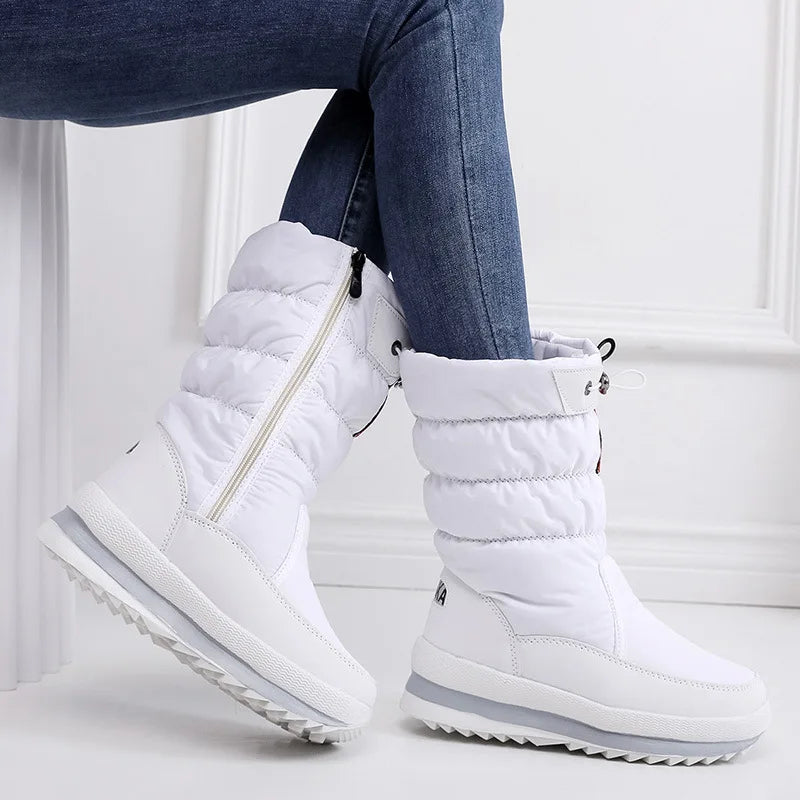 Women's Faux Fur Ankle Boots Chunky Platform Waterproof Snow Boots Women Silver Thick Plush Warm Winter Boots Shoes Woman