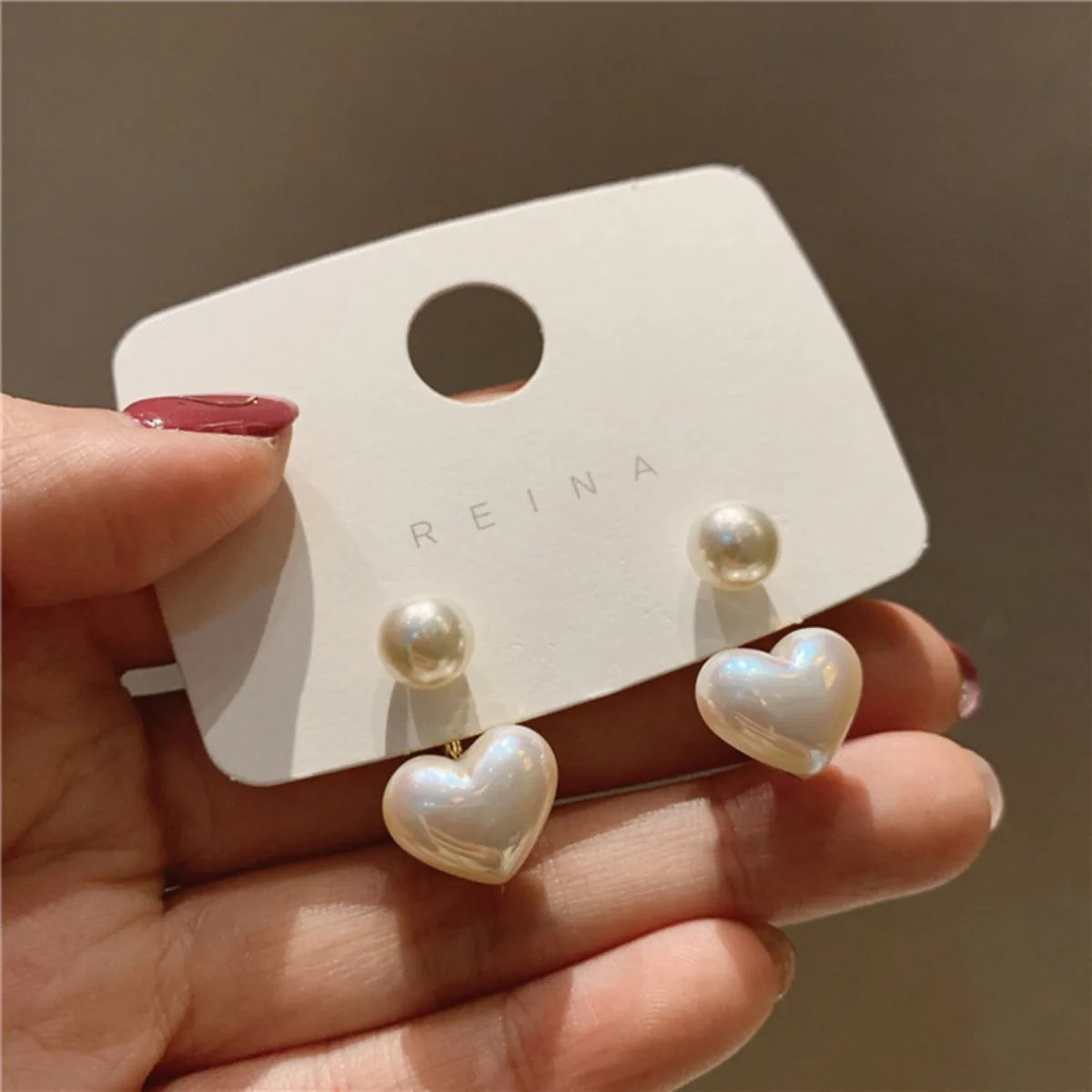 2pc Imitation Pearl Heart Round Stud Earrings