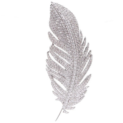 Silver Full of Rhinestone Feather Brooches