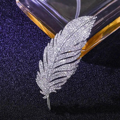 Silver Full of Rhinestone Feather Brooches