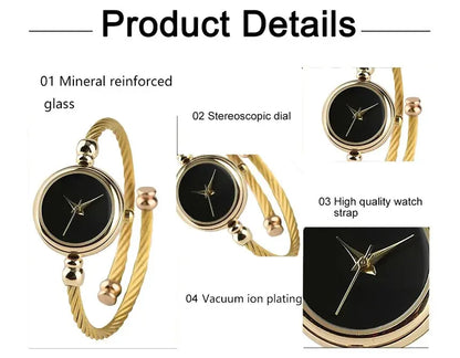 2PCS Fashion Luxury Women's Watch Gold Fine Strap