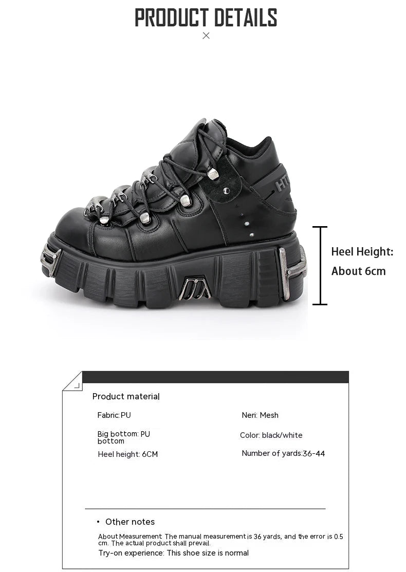 New 2024 Brand Punk Style Women Shoes Lace-up heel height 6CM Platform Shoes Woman Rock Boots Metal Decor Woman Sneakers