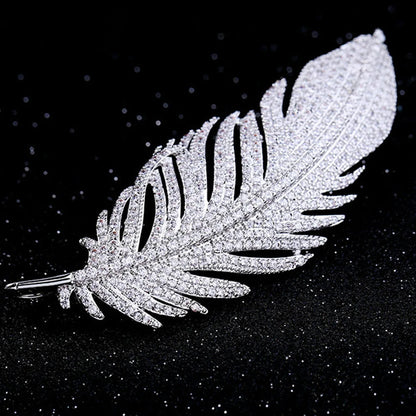 Silver Full of Rhinestone Feather Brooches