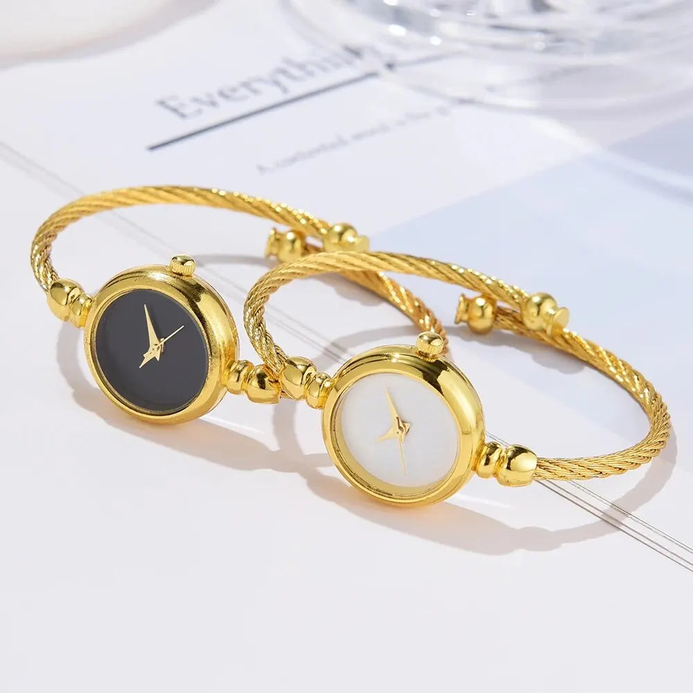 2PCS Fashion Luxury Women's Watch Gold Fine Strap