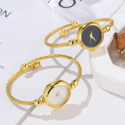 2PCS Fashion Luxury Women's Watch Gold Fine Strap