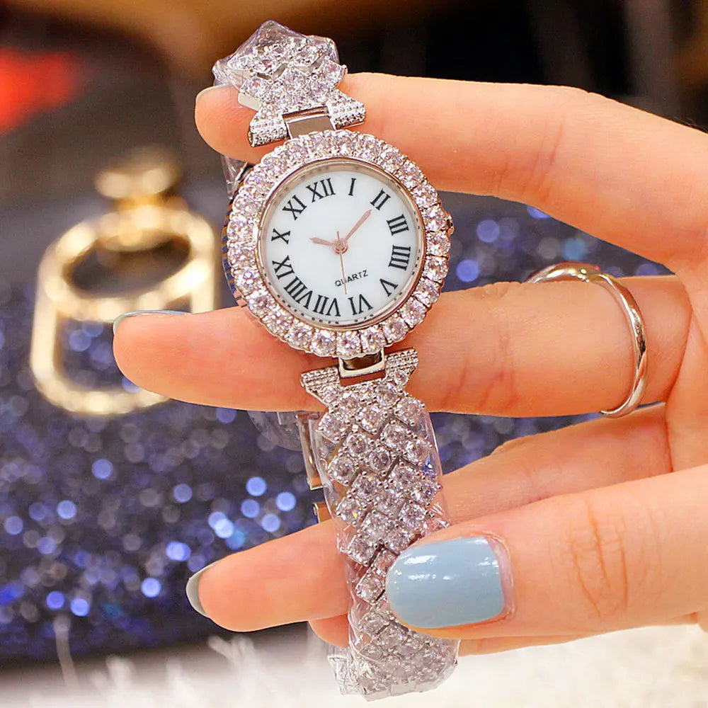 2pcs Luxury Women Rhinestone Rose Gold Watch