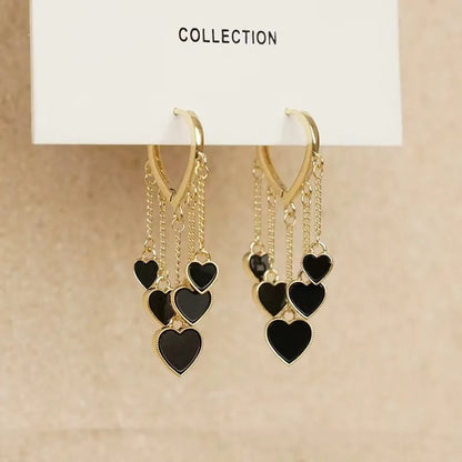 Cute Black Shell Love Dangle Earrings For Women Trendy Heart Shape Tassel Earring Fashion Versatile Daily Work Jewelry