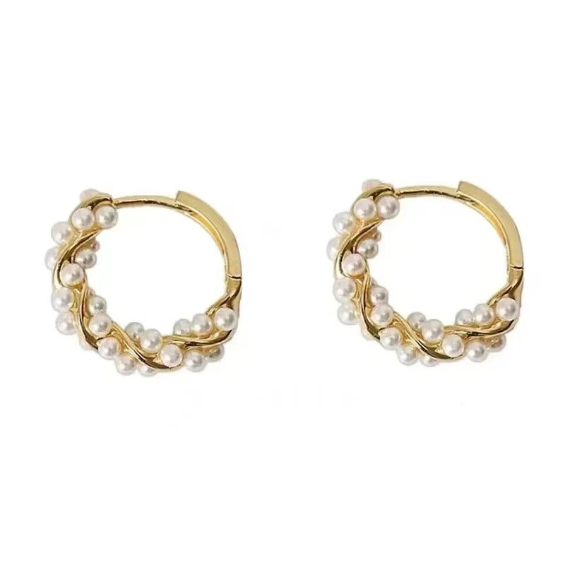 French Imitation Pearl Circel Earring Small Round Hoop Earrings For Women New Design Texture Earrings Jewelry Elegant Gift