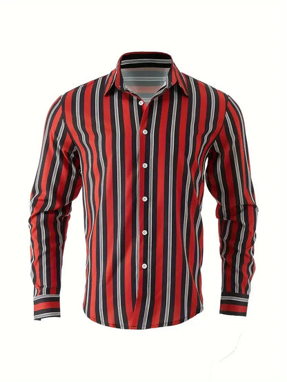 Men's long sleeved striped shirt with classic design, buttoned for business occasions, spring and autumn men's tops