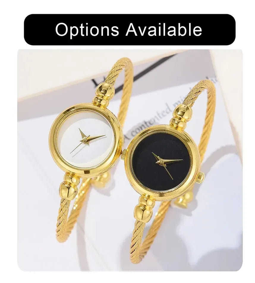 2PCS Fashion Luxury Women's Watch Gold Fine Strap