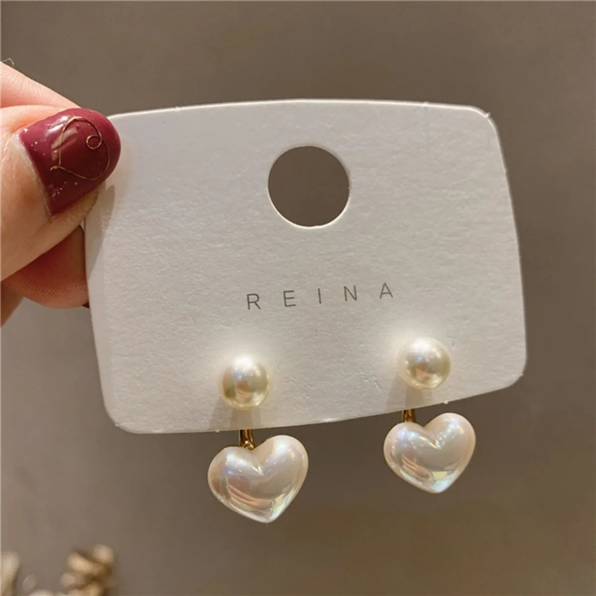 2pc Imitation Pearl Heart Round Stud Earrings