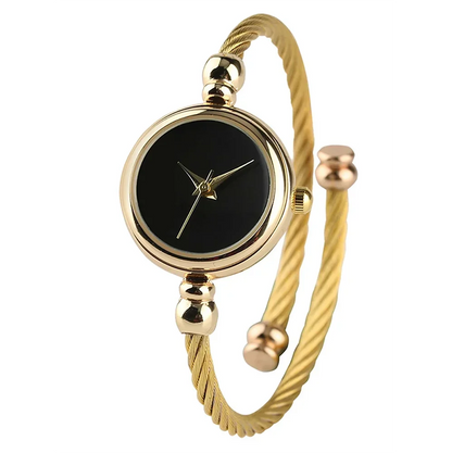 2PCS Fashion Luxury Women's Watch Gold Fine Strap