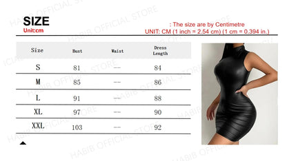 Party Bodycon Pu Leather Lady s Solid Color Dress Sexy Sleeveless Slim Elastic Leather Package Hip Tee Skirt Mini Short Dress