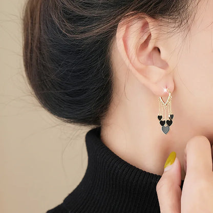 Cute Black Shell Love Dangle Earrings For Women Trendy Heart Shape Tassel Earring Fashion Versatile Daily Work Jewelry