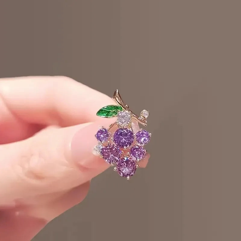 Purple Green Crystal Zircon Grape Brooch