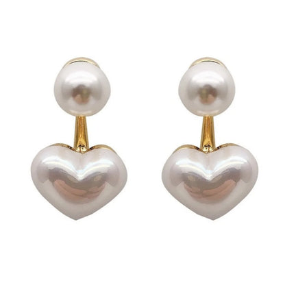 2pc Imitation Pearl Heart Round Stud Earrings