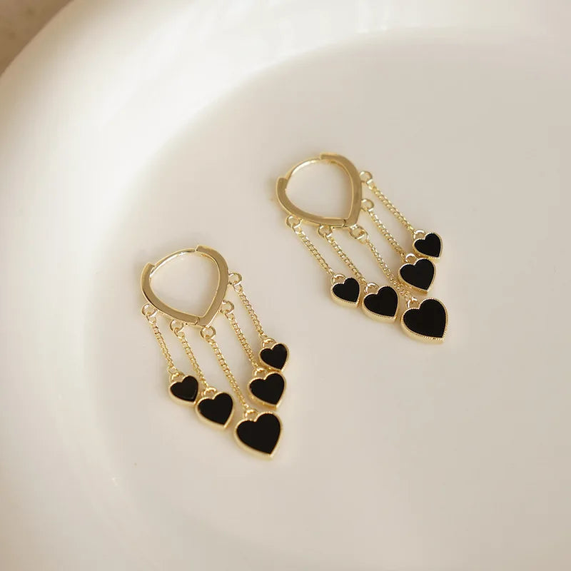 Cute Black Shell Love Dangle Earrings For Women Trendy Heart Shape Tassel Earring Fashion Versatile Daily Work Jewelry