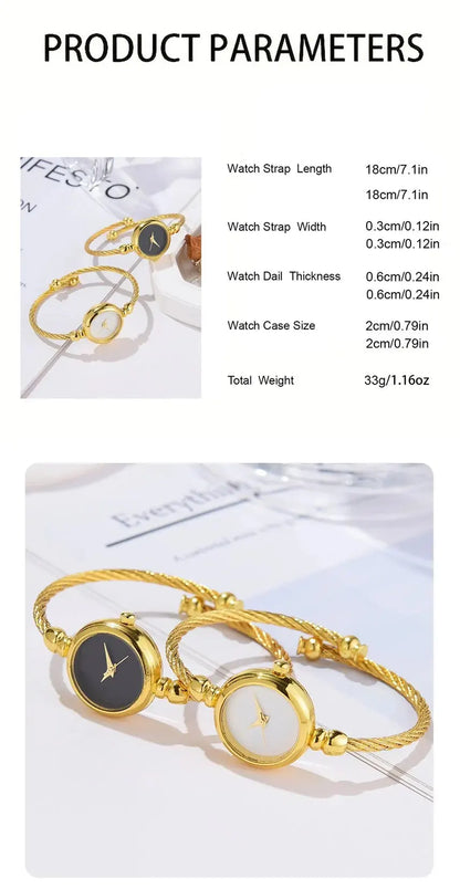 2PCS Fashion Luxury Women's Watch Gold Fine Strap