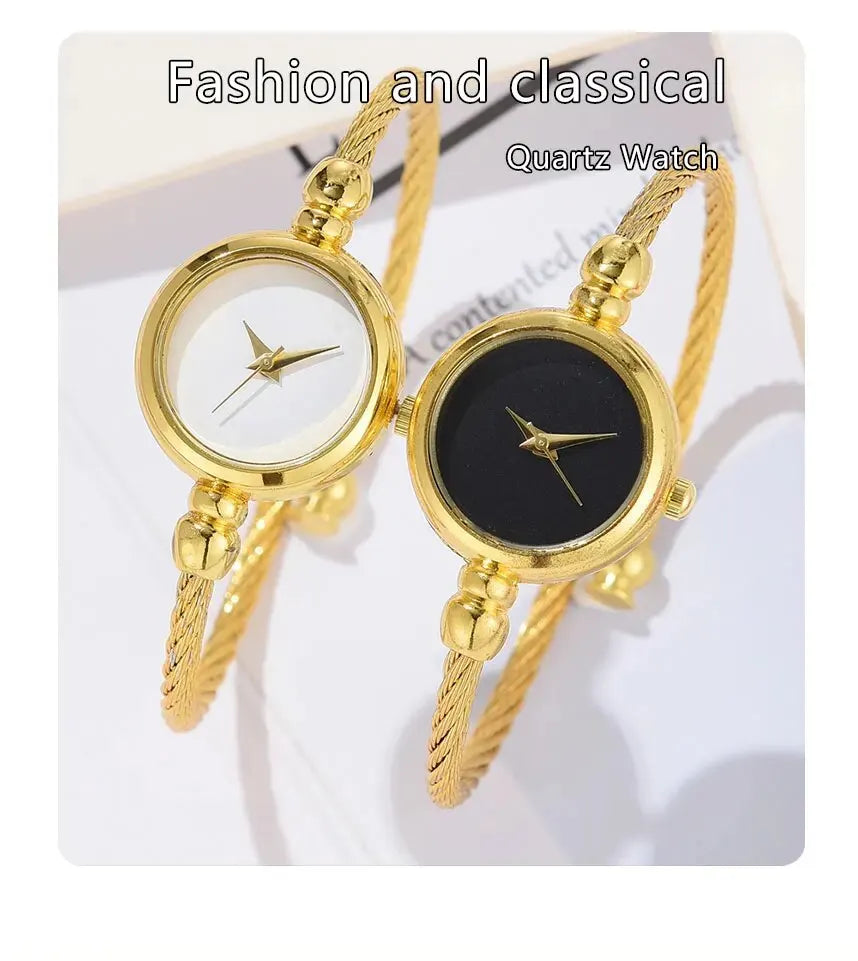 2PCS Fashion Luxury Women's Watch Gold Fine Strap