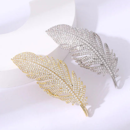 Silver Full of Rhinestone Feather Brooches