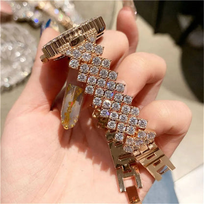 2pcs Luxury Women Rhinestone Rose Gold Watch