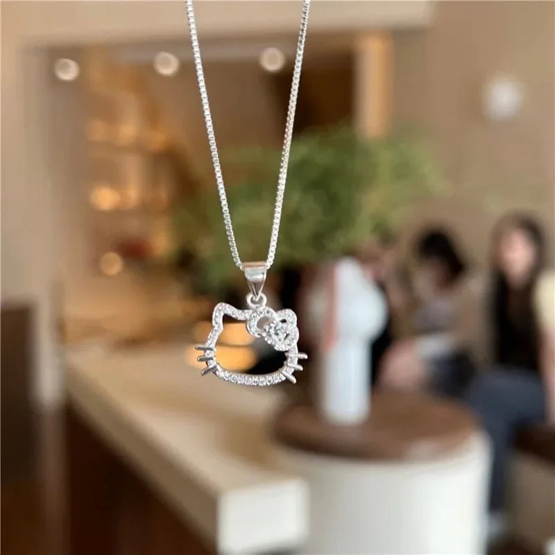 Kawaii Hello Kitty Sanrio Anime Clavicle Chain Pendant Necklace Women's Simple White Elegant Necklace Women's Jewelry Gift