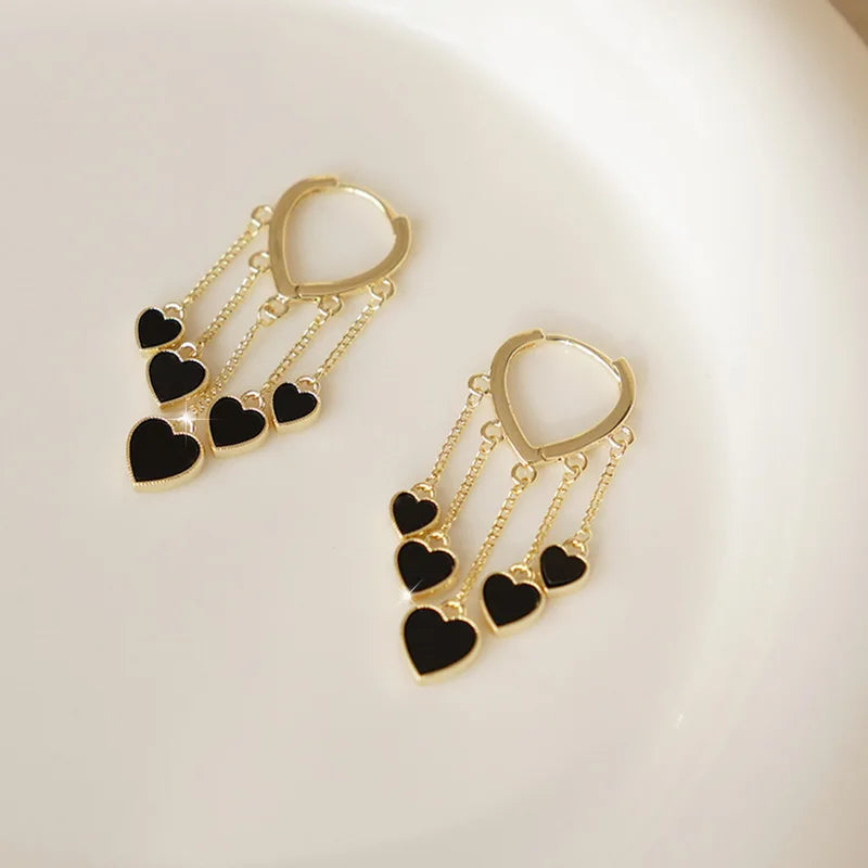 Cute Black Shell Love Dangle Earrings For Women Trendy Heart Shape Tassel Earring Fashion Versatile Daily Work Jewelry