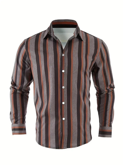 Men's long sleeved striped shirt with classic design, buttoned for business occasions, spring and autumn men's tops