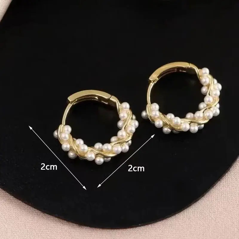 French Imitation Pearl Circel Earring Small Round Hoop Earrings For Women New Design Texture Earrings Jewelry Elegant Gift