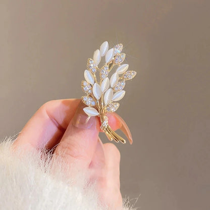 Silver Full of Rhinestone Feather Brooches