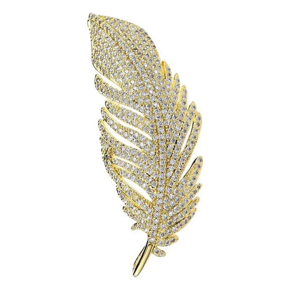 Silver Full of Rhinestone Feather Brooches