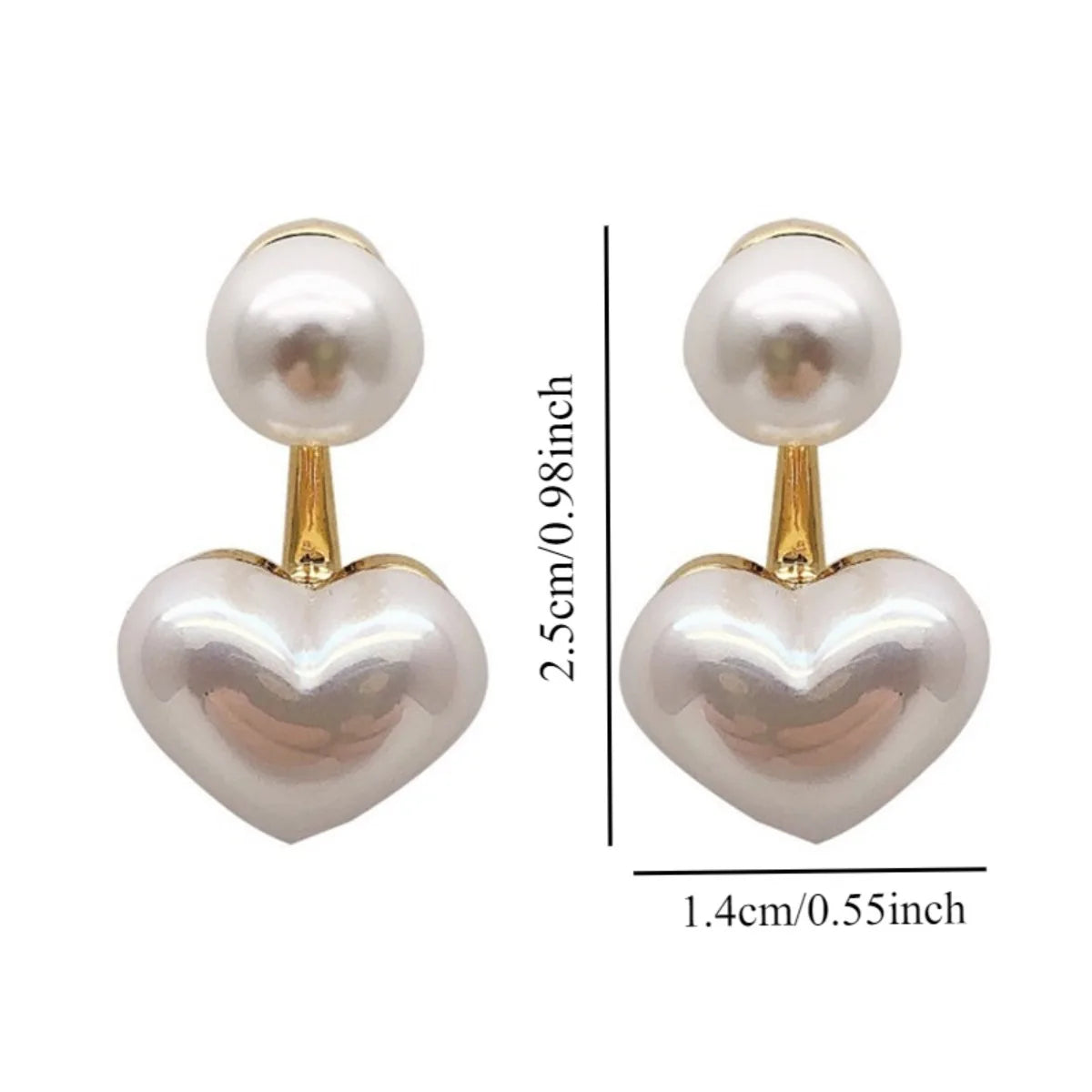 2pc Imitation Pearl Heart Round Stud Earrings