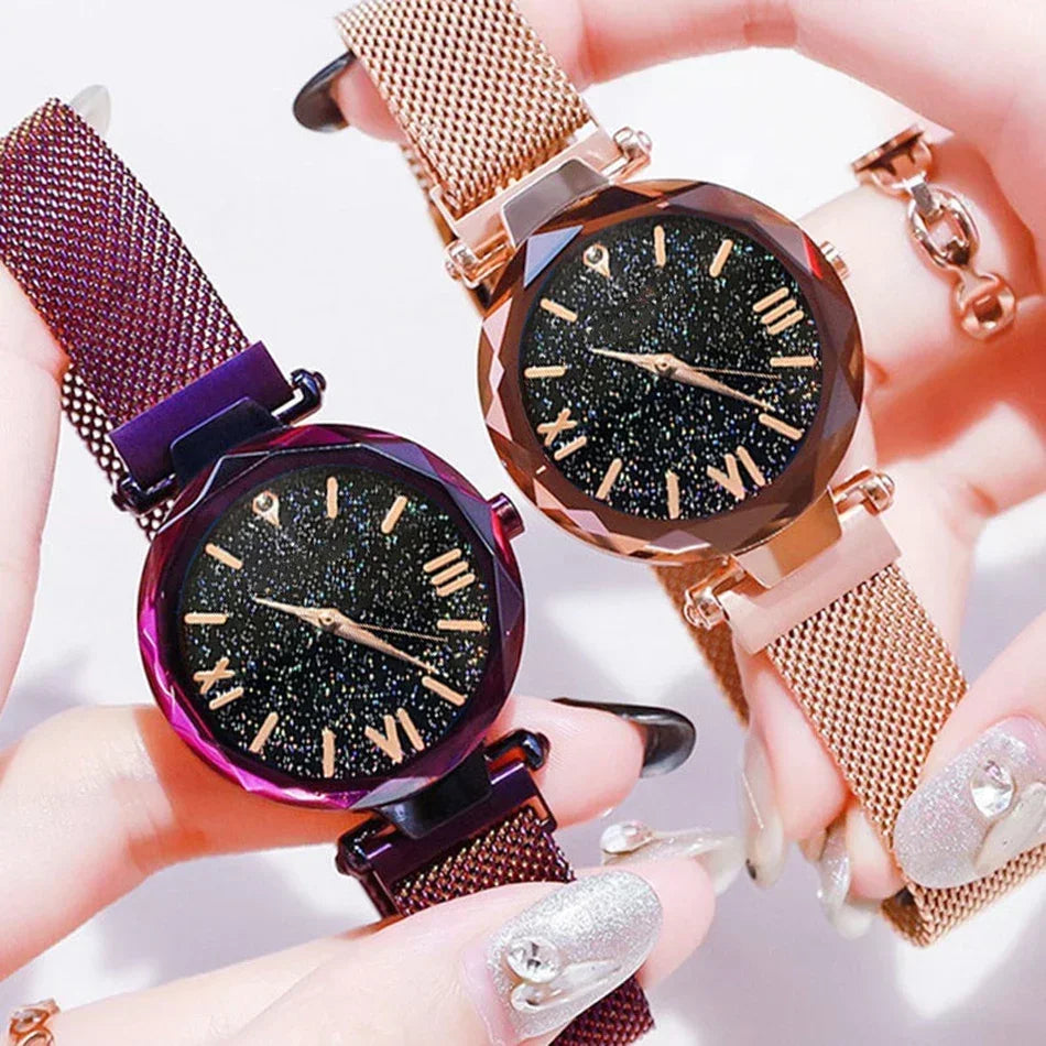 Luxury Starry Sky Women Watches Magnetic Mesh Belt Band Watch Women's Fashion Dress Wristwatch Zegarek Damski Reloj Mujer